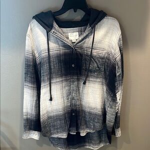 Black and White Plaid Hoodie Shirt